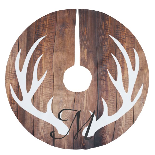 Personalised - Farmhouse Wood Planks Deer Antlers Brushed Polyester Tree Skirt (Front)