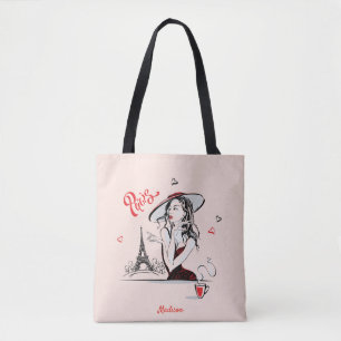 Personalised Fashion Girl Paris Sketch Tote Bag