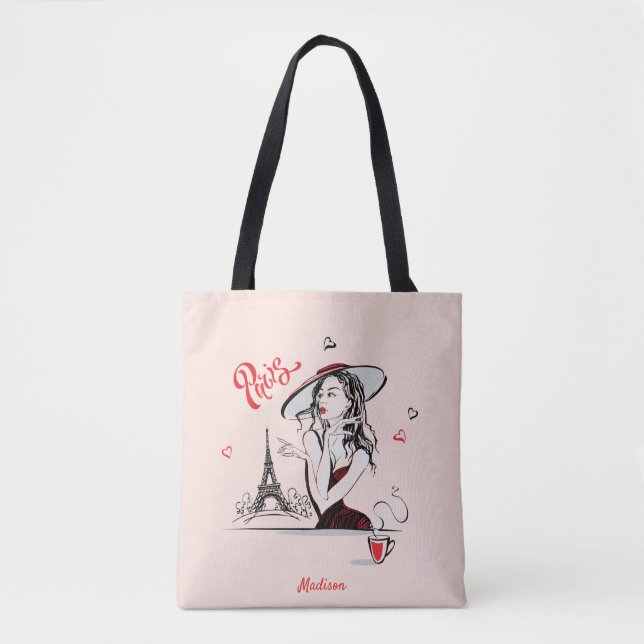 Personalised Fashion Girl Paris Sketch Tote Bag (Front)