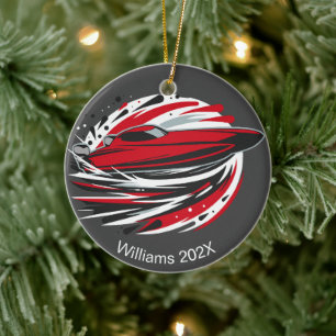 Personalised Fast Dynamic Offshore Boating Ceramic Tree Decoration