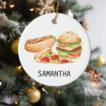 Personalised Fast Food Hamburger Pizza Hotdog Ceramic Tree Decoration<br><div class="desc">This design may be personalised in the area provided by changing the photo and/or text. Or it can be customised by choosing the click to customise further option and delete or change the colour of the background, add text, change the text colour or style, or delete the text for an...</div>
