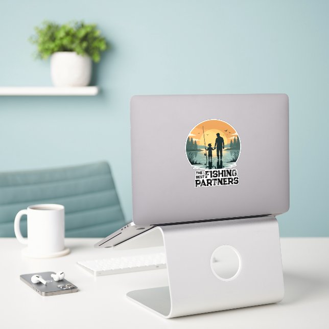 Personalised Father and Son Fishing Gift (Laptop On Desk)