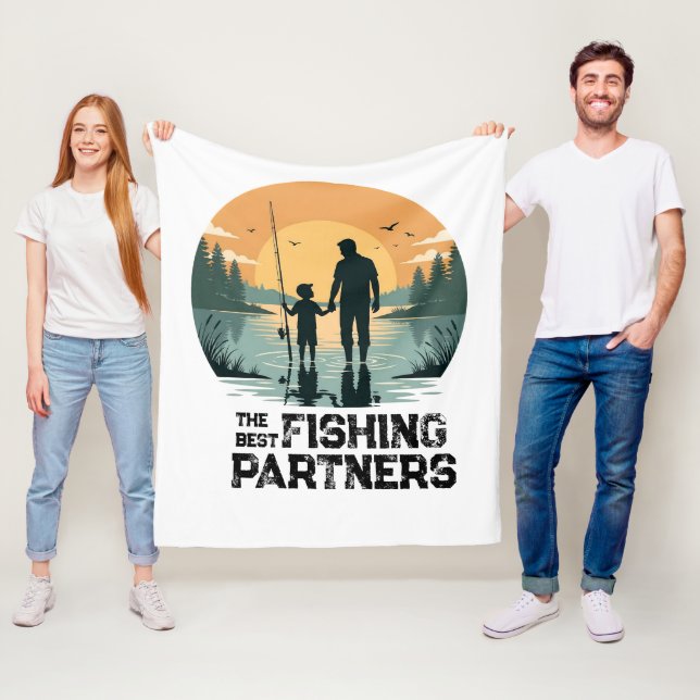 Personalised Father and Son Fishing Gift Fleece Blanket (In Situ)