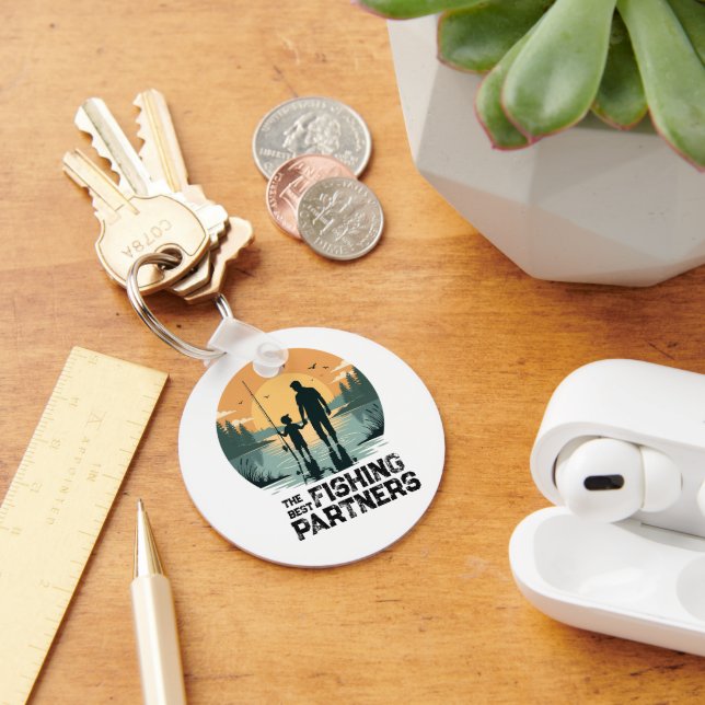 Personalised Father and Son Fishing Gift Key Ring (Desk)