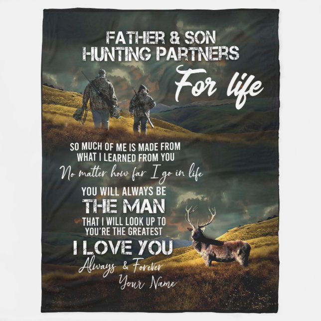 Personalised Father and Son Hunting Fleece Blanket (Front)