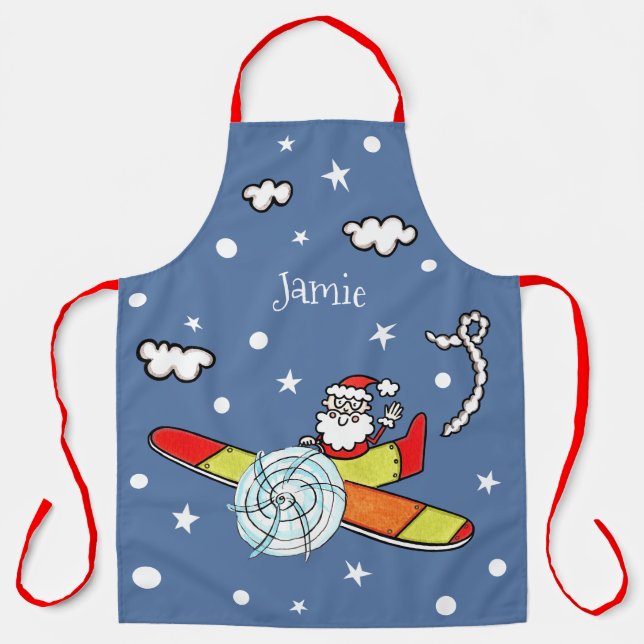 Personalised Father Christmas Santa Claus Airplane Apron (Front)
