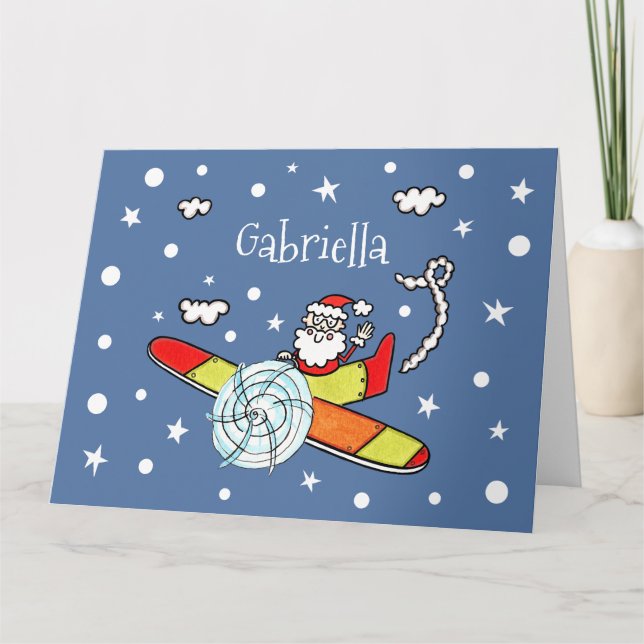 Personalised Father Christmas Santa Claus Airplane Card (Front)