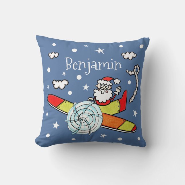 Personalised Father Christmas Santa Claus Airplane Cushion (Front)