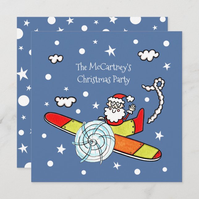 Personalised Father Christmas Santa Claus Airplane Invitation (Front/Back)
