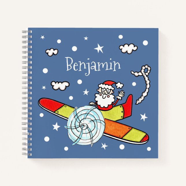 Personalised Father Christmas Santa Claus Airplane Notebook (Front)