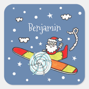 Personalised Father Christmas Santa Claus Airplane Square Sticker