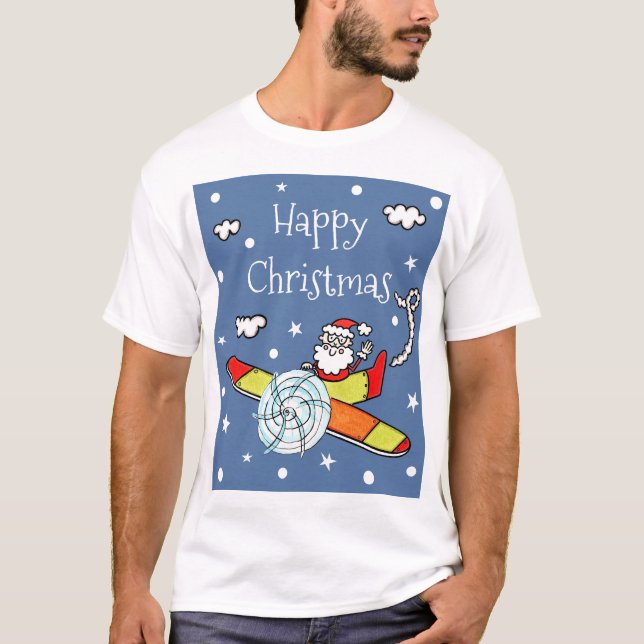 Personalised Father Christmas Santa Claus Airplane T-Shirt (Front)