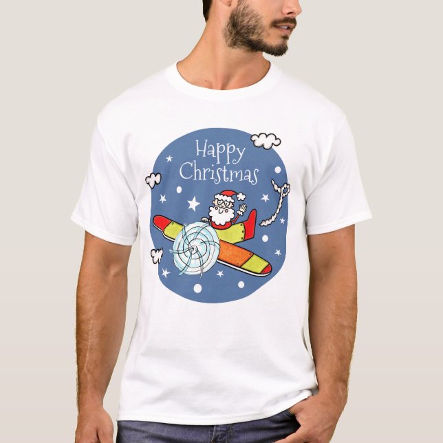 Personalised Father Christmas Santa Claus Airplane T-Shirt (Front)