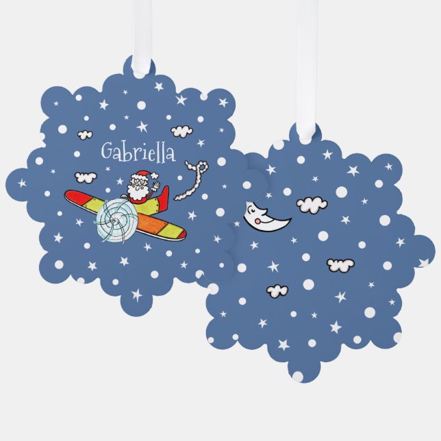 Personalised Father Christmas Santa Claus Airplane Tree Decoration Card (Front/Back)