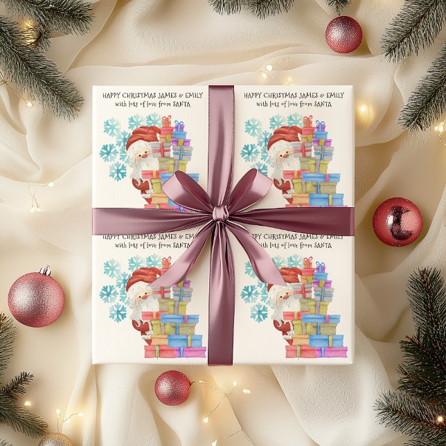 Personalised Father Christmas Snowflakes Kids Gift Wrapping Paper (Kids Christmas Wrapping Paper with Father Christmas)
