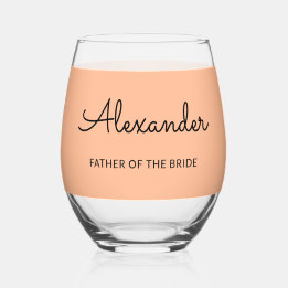 Personalised Father of the Bride Wedding Peach Stemless Wine Glass