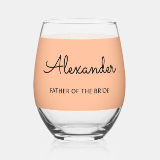 Personalised Father of the Bride Wedding Peach Stemless Wine Glass