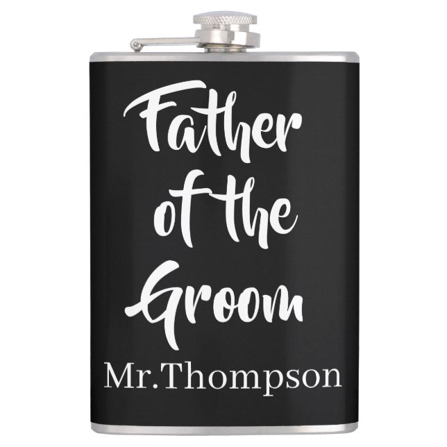 Personalised Father of the Groom Black Hip Flask (Front)