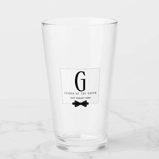 Personalised Father of The Groom Monogram Bow Tie Glass (Front)