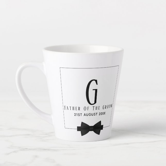Personalised Father of The Groom Monogram Bow Tie Latte Mug (Left)