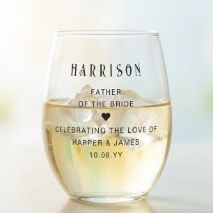 Personalised Father Of The Groom Wedding Party Stemless Wine Glass