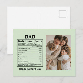Personalised Father’s Day Dad Nutritional Facts  Postcard