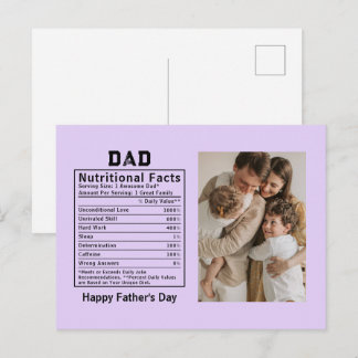 Personalised Father’s Day Dad Nutritional Facts  Postcard
