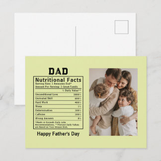 Personalised Father’s Day Dad Nutritional Facts  Postcard