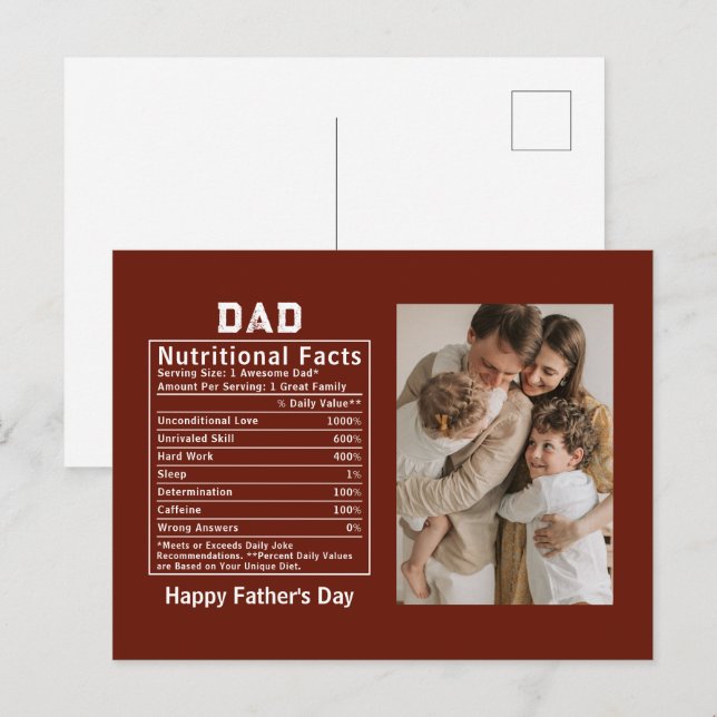 Personalised Father’s Day Dad Nutritional Facts  Postcard (Front/Back)