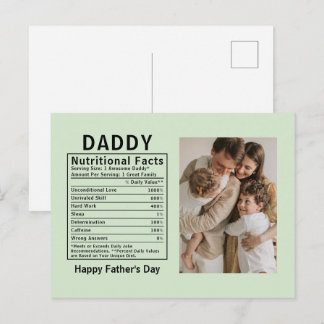 Personalised Father’s Day Daddy Nutritional Facts  Postcard