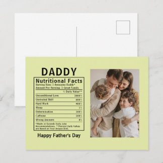 Personalised Father’s Day Daddy Nutritional Facts  Postcard