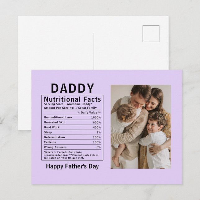Personalised Father’s Day Daddy Nutritional Facts  Postcard (Front/Back)