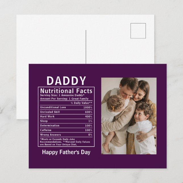 Personalised Father’s Day Daddy Nutritional Facts  Postcard (Front/Back)