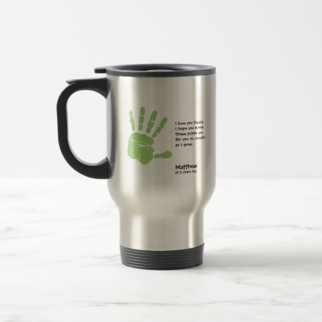 Personalised Father's Day handprint gift Travel Mug (Left)