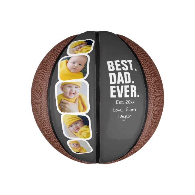 Personalised Fathers Day Photo Gift Best Dad Ever Mini Basketball (Vertical)