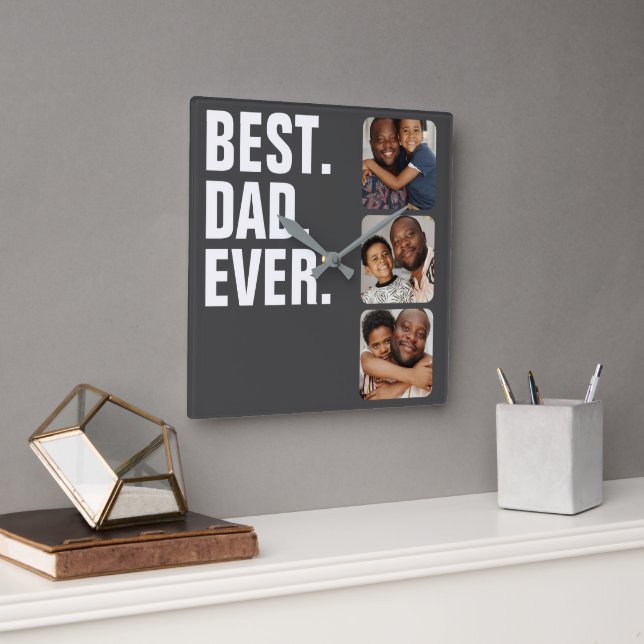 Personalised Fathers Day Photo Gift Best Dad Ever Square Wall Clock (Office)