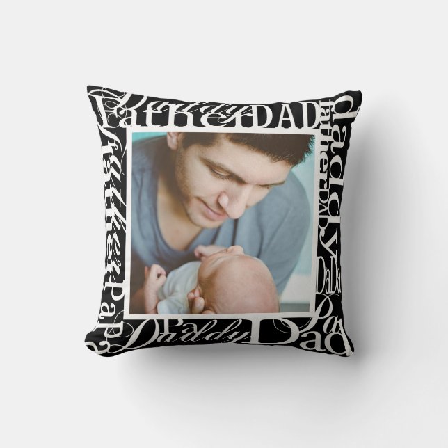 Personalised Father's Day Word Collage Black Cushion (Front)