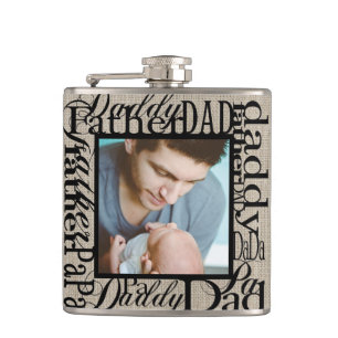 Personalised Father's Day Word Collage Burlap Hip Flask