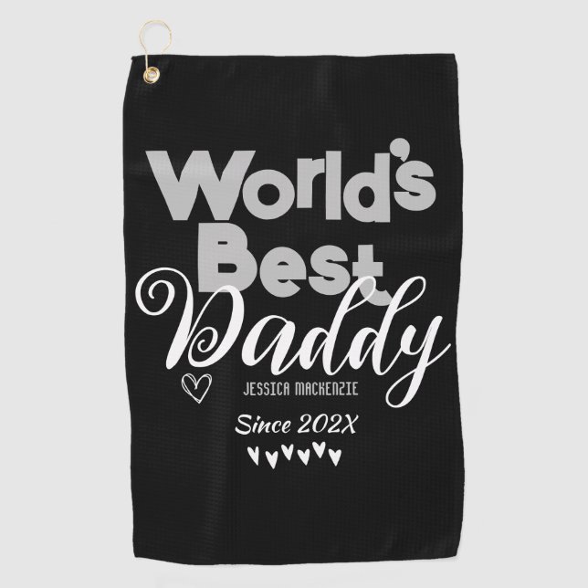 Personalised Fathers Day, world's best daddy gift Golf Towel (Front)