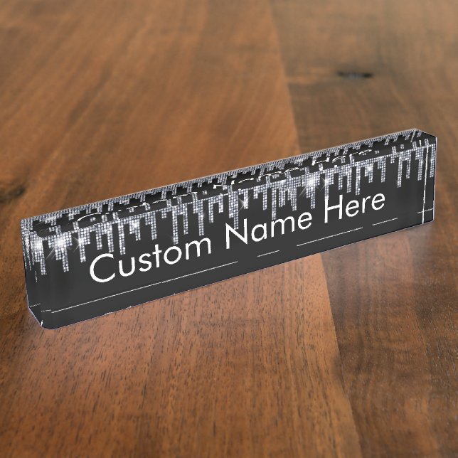 Personalised Faux Crystal Rhinestone Blink Desk Nameplate (Side)