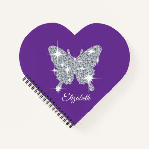 Personalised faux diamond sparkle butterfly design notebook