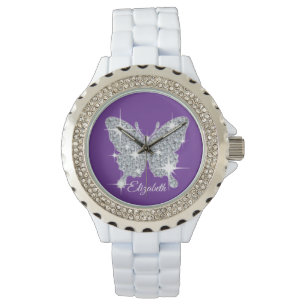 Personalised faux diamond sparkle butterfly watch