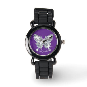 Personalised faux diamond sparkle butterfly watch