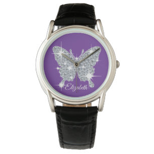 Personalised faux diamond sparkle butterfly watch