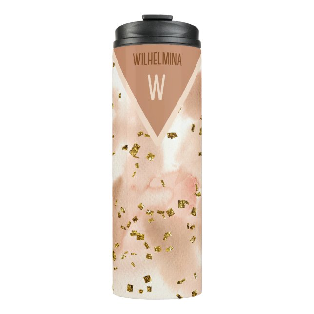 Personalised Faux Gold Brown & Pink Thermal Tumbler (Front)