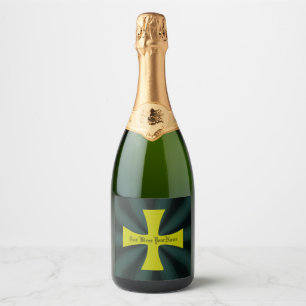 Personalised Faux Gold Byzantine Christian Cross Sparkling Wine Label