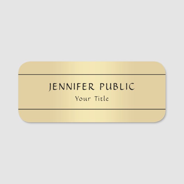 Personalised Faux Gold Elegant Modern Template Name Tag (Front)