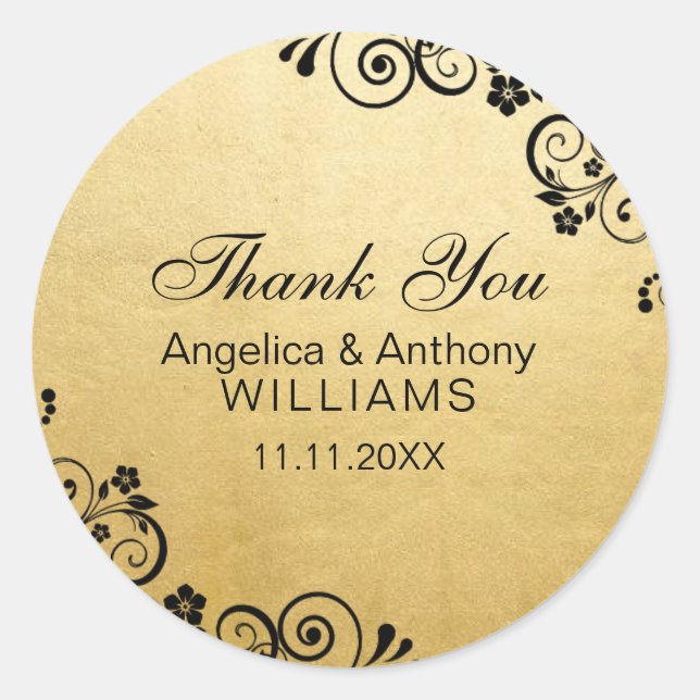 Personalised Faux Gold Foil Wedding Thank You Classic Round Sticker (Front)