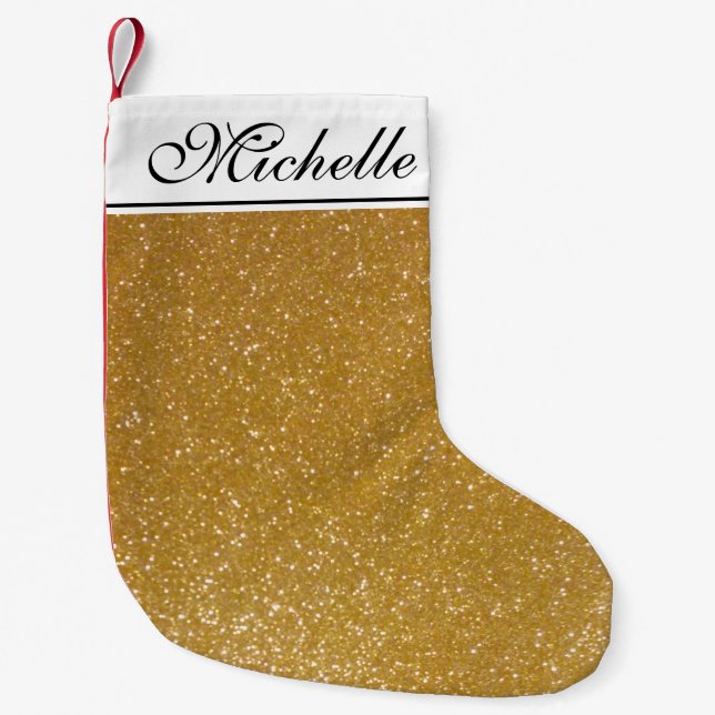 Personalised faux gold glitter Christmas stockings (Front)