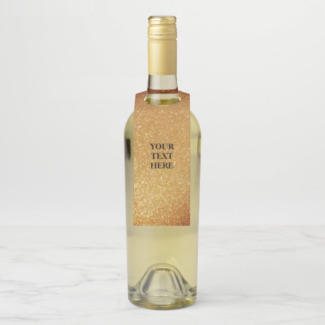 Personalised faux gold glitter print paper bottle tag (On Bottle)